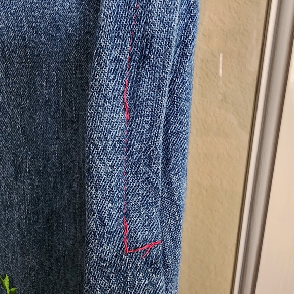 Vintage Studio Ease Petite Denim Dress Floral Embroidered 10P Cottagecore Y2K - Picture 15 of 16